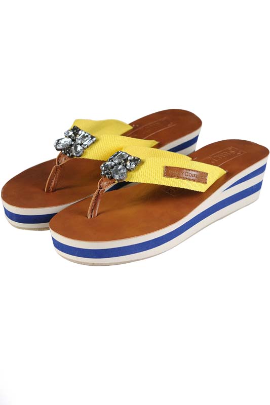 Juicy Couture Wedges Flip Flops Brown Yellow